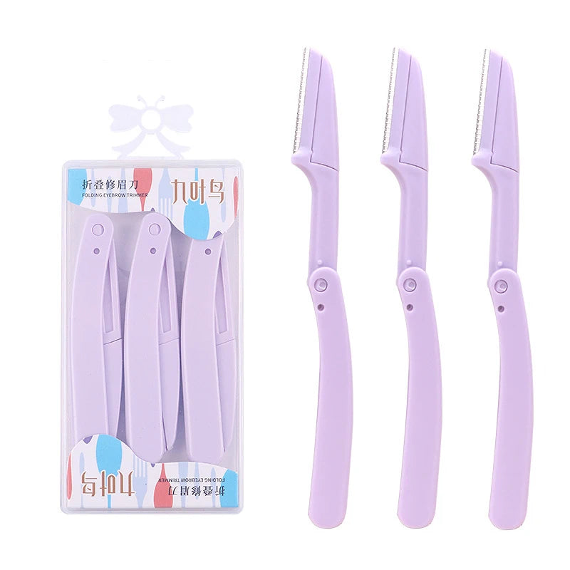 3pcs Fold Eyebrow Trimmer Scissors Hair Remover Eyebrow Comb Razor Eyebrow Clip Makeup Tools Face Razor for Women