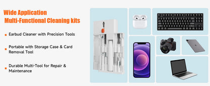 All-in-One Multi-Tool Cleaning Kit for iPhone, AirPods, Android, Earbuds, Keyboard, USB-C Port Dust Removal, with Soft Brushes,