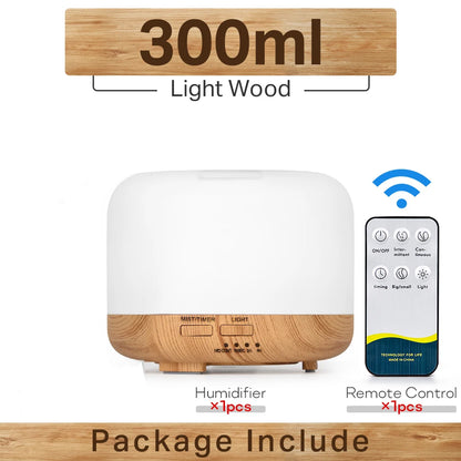 300 500ML Air Humidifier With Remote Control Colorful Non-printed Ultrasound Aroma Diffuser Pure White Dark Light Wood Grain