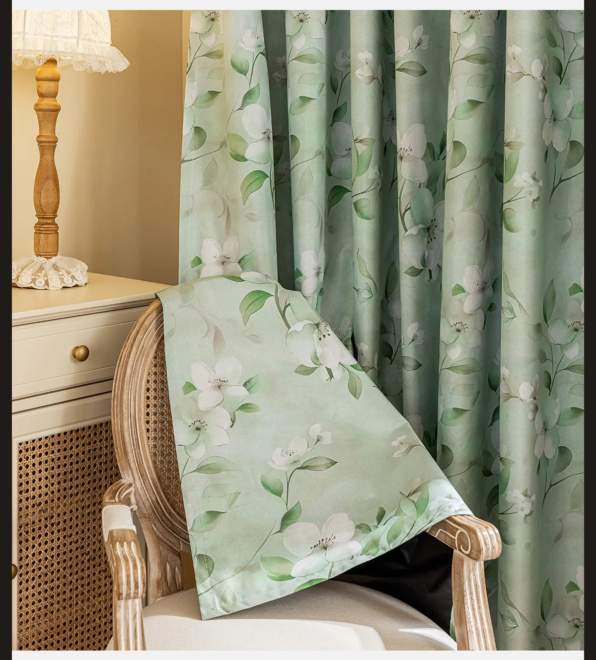 1PC European Style 100% Blackout Curtain for Bedroom Living Room Green Leaf Flower Printed Window Drapes Summer Curtains