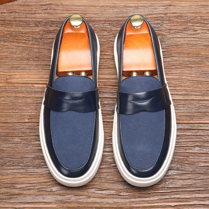 Newest 2025 Autumn Men Suede Leather Loafers Thick Sole Men Slip On Platform Black Party Shoes