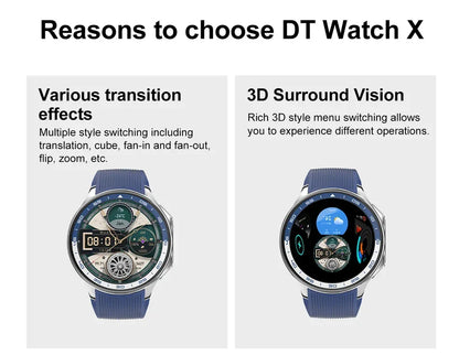 DT Watch X 4G Memory For OPPO Smart Watch Music Video Bluetooth Call IP68 Waterproof AMOLED Smartwatch For TWS Earphones 2026New