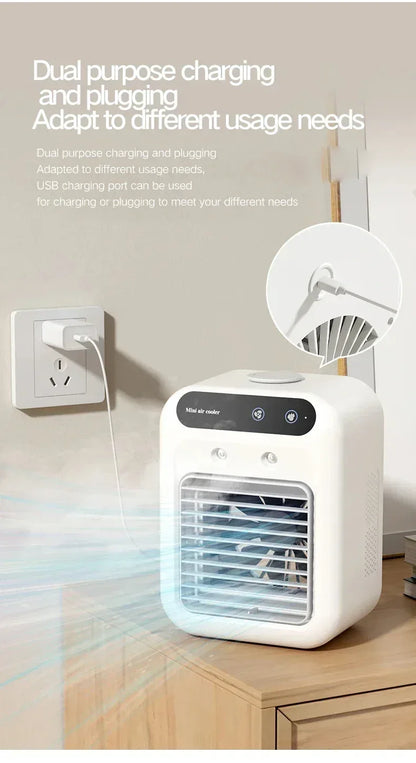 Mini Air Cooler Fan Portable Desktop Cooling Fan with Spray Humidification 2 Wind Speeds Rechargeable for Home Office Cooling