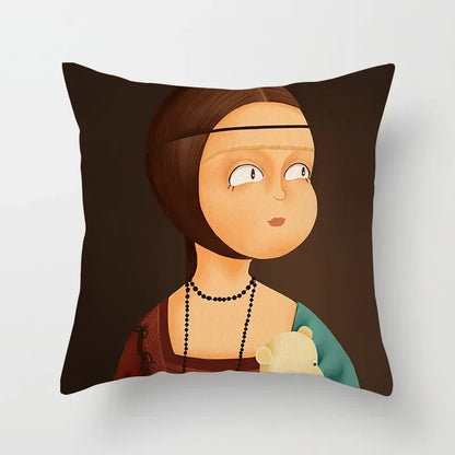 Creative Cartoon Oil Painting Mona Lisa Van Gogh Cushion Cover Portrait Painting Throw Pillow Case Cojines Decorativos Para Sofa
