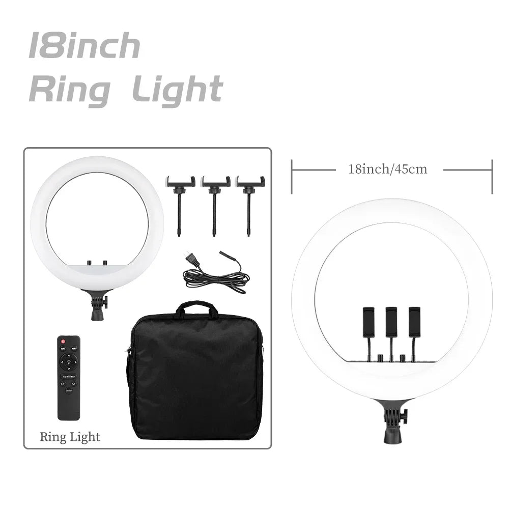 SH 18 Inch Knob Ring Light LED Selfie Video Lamp With Tripod Stand Phone Clip For YouTube Live Lighting Photo Photography Studio