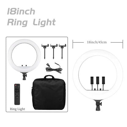 SH 18 Inch Knob Ring Light LED Selfie Video Lamp With Tripod Stand Phone Clip For YouTube Live Lighting Photo Photography Studio