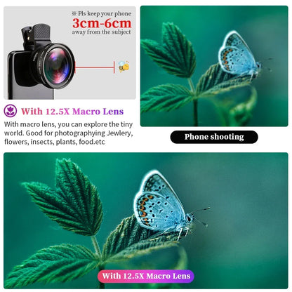 Professional 2 in 1 Lens Universal Clip 37mm Cell Phone Lens 0.45x 49uv Super Wide Angle + Macro HD Lens for All Smartphones