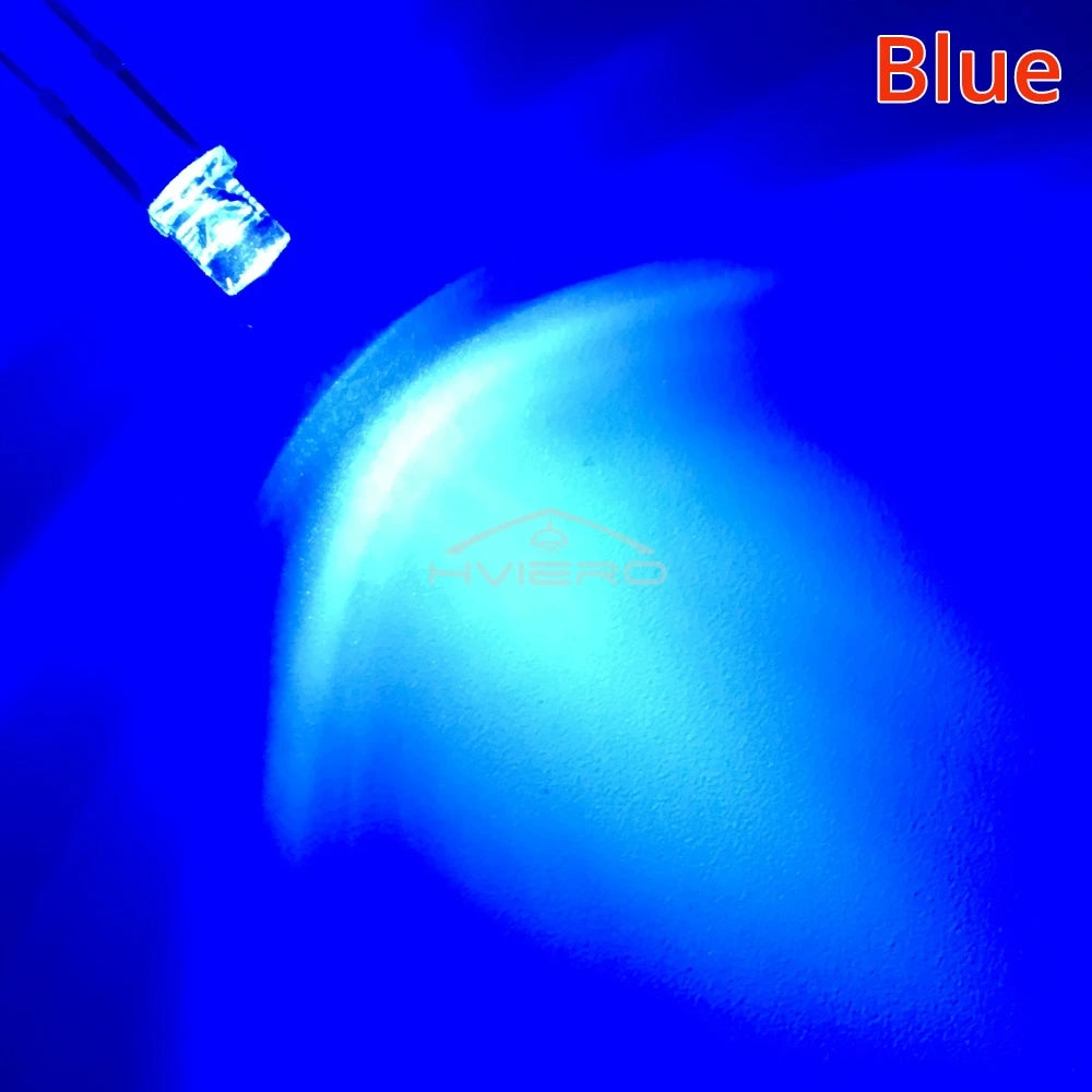100Pcs F3 3mm 2pins Flat White Red Yellow Blue Green Pink Diode Led Wide Angle Light Emitting Diodes Lamp Ultra Bright LED Bulbs