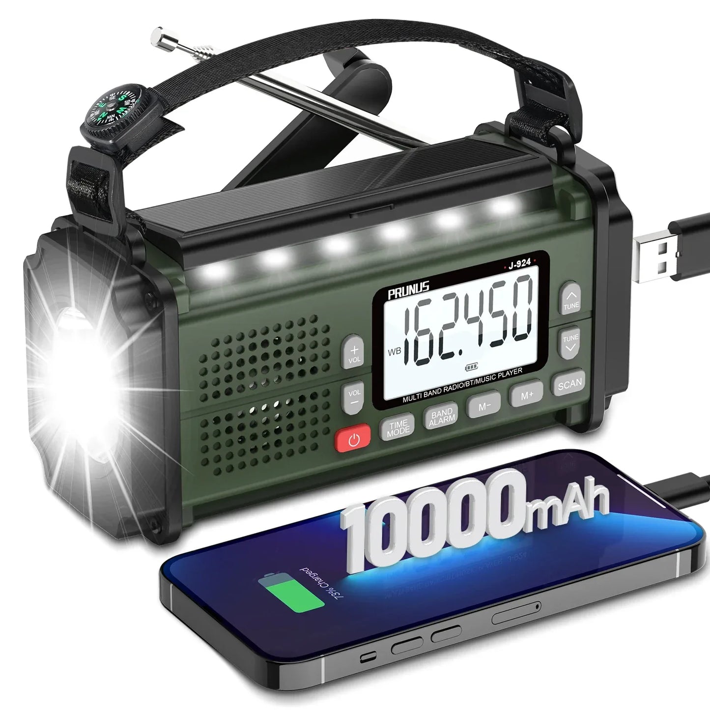 Emergency Radio AM/FM Portable Radio Solor Hand Crank USB AA Batteries Rechargeable Torch Reading Lamp SOS Alarm for Emergencies