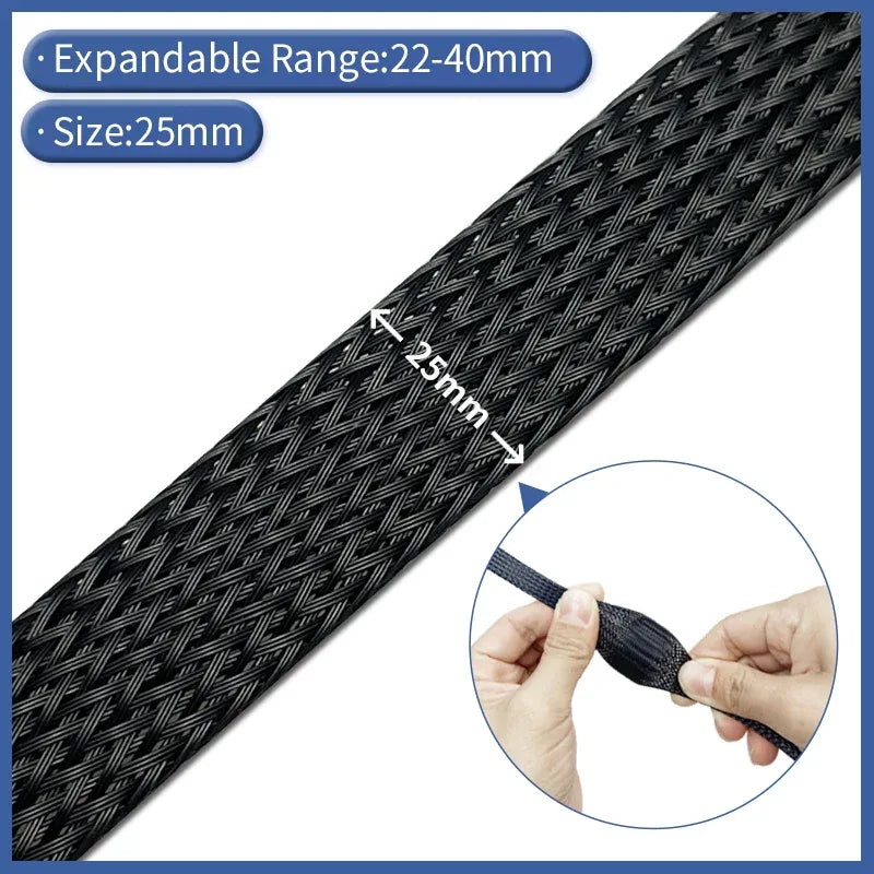 1m/5m/10m Flame Retardant Nylon Braided Wire Mesh Tubing PET Expandable Sleeving Cable and Wire Protection