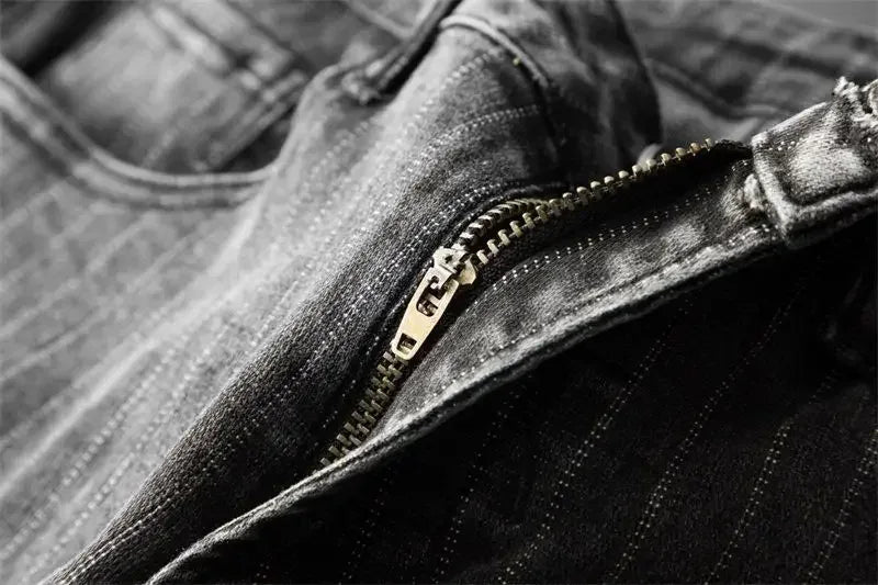 Trousers Skinny Luxury Men's Jeans Stripe Slim Fit Man Cowboy Pants with Pockets Tight Pipe Soft New in Plus Size Trend 2024 Xs
