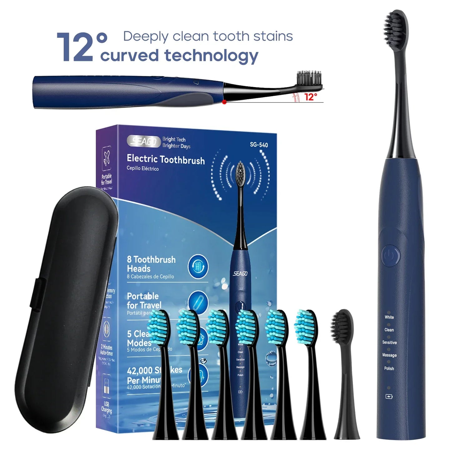Seago Electric Toothbrush Two-engines Magnetic Core Oral Care Smart Adult Timer Brush Waterproof Brushes SG540