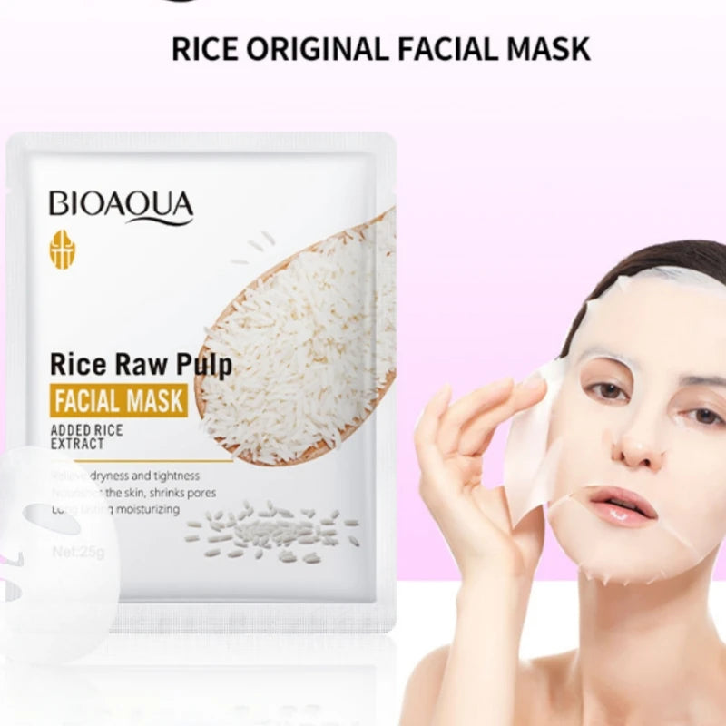 10 Pieces of Rice Puree Facial Mask, Moisturizing, Firming and Hydrating, Korean-Style Skin Care Mask Sheet