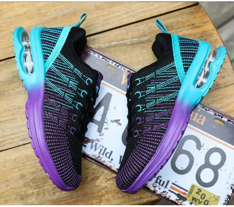 Women's Knitted Running Shoes Colorful Design Breathable Mesh Comfortable Bright Colors Shoes Outdoor Fitness Jogging Walking