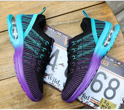 Women's Knitted Running Shoes Colorful Design Breathable Mesh Comfortable Bright Colors Shoes Outdoor Fitness Jogging Walking