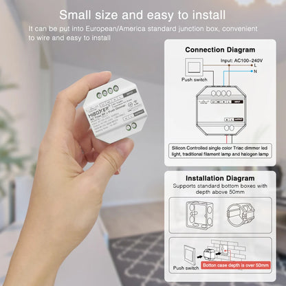 Miboxer TRI-C1 AC Triac Dimmer Single Color Controller 110-220V Push Dim Wall WiFi PWM RF Voice Control For Filament Lamp
