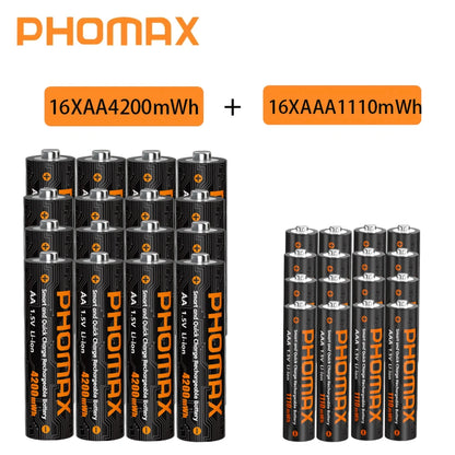 PHOMAX New Fast Charger&Rechargeable Battery,1.5V AA 4200mWh & AAA 1110mWh Lithium Battery  For  Remote Control Mouse SmartDoor