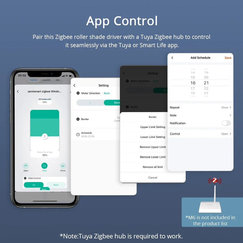Zemismart Zigbee Smart Roller Shade Driver Built in Battery with Knob Control Speed Work with Tuya App Alexa Google Home Voice