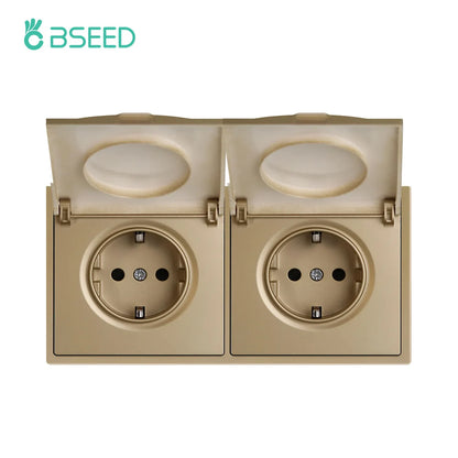 BSEED EU Standard Wall Power Socket With Cover Electrical Outlets Waterproof Wall Plug White Black Plastic Frame 16A