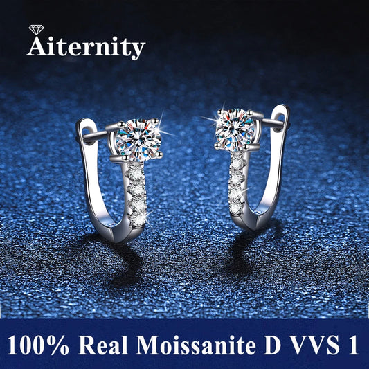 Fine Jewelry Pass Diamond Tester Pen Moissanite Hoop Earrings For Women With GRA S925 Sterling Silver For Women Ear Clasps