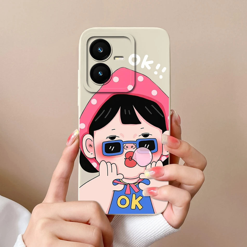Case For Vivo Y22 Y22S Cover Camera Lens Protector For Vivo Y 22 Soft Liquid Silicone Cartoon Phone Back Covers For Women Man