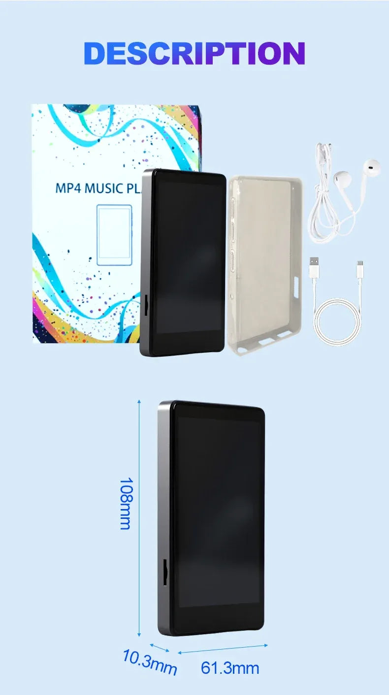MP3 MP4 HIFI Stereo Player 3.97-inch 1080P HD Full-Screen Touch with Bluetooth and 2.4G/5G WiFi FM Radio Recording Ebook