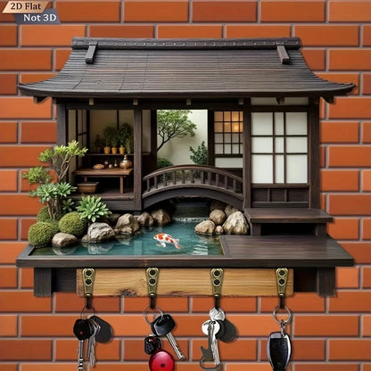 2D Retro Japanese-Style Wooden Key Hook Multi-Functional Home Key Holder for Porch Wall Decoration And Kitchen Storage