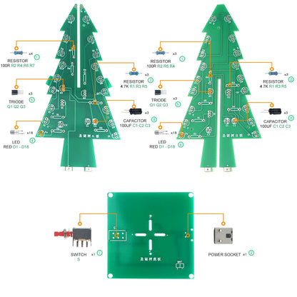 Three-Dimensional 3D Christmas Tree LED DIY Kit Red/Green/Yellow LED Flash Circuit Kit Electronic Fun Suite