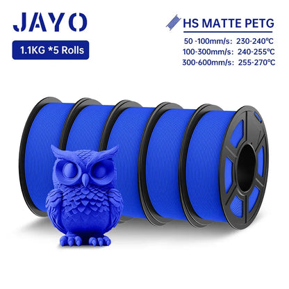 JAYO PETG 3D Filament 1.75MM High Speed PETG 3D Printer Filament 5Rolls High Flow Speedy Matte Effect 3D Printing Mateials