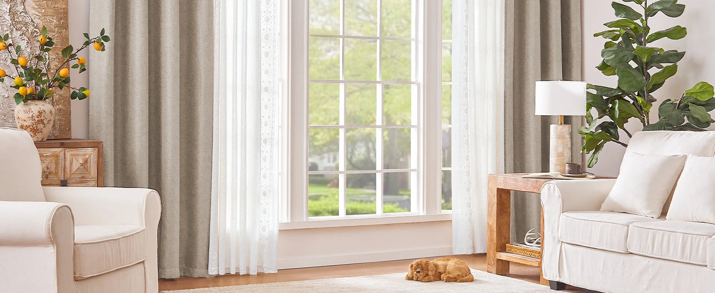 Jinchan Single Panel Faux Linen Blackout Curtain, Metal Grommet Top Room Darkening Drapes, Thermal Insulated Shield(Grey/Beige)