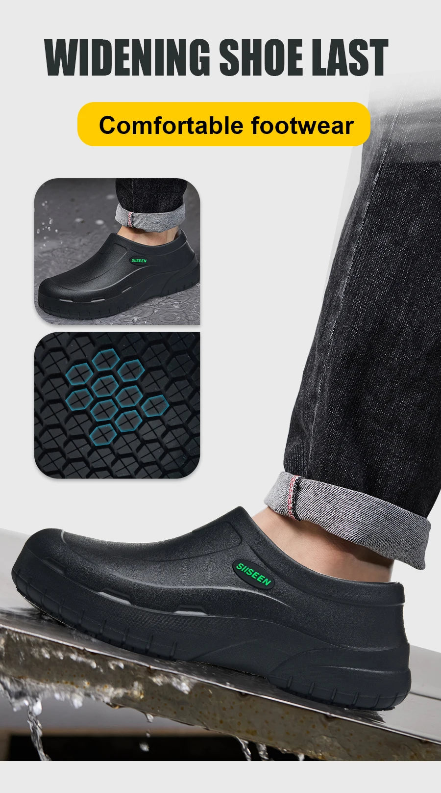 Men's Chef Shoes Waterproof Slip-On Lightweight Soft Anti-Slip Kitchen Hotel Work Shoes Easy to Wear Comfortable Food Service Fo