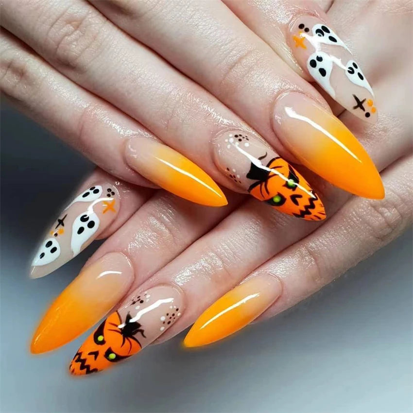 24Pcs Manicure Wearable Fake Nails Ballerina Removable Coffin Fake Nails Finished Women Girls Almond False Nails Art Decoration