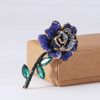 Valentine's Day Enamel Rose Brooches for Women Rhinestone Plant Flower Pins Banquet Party Backpack Gifts Jewelry Accessories
