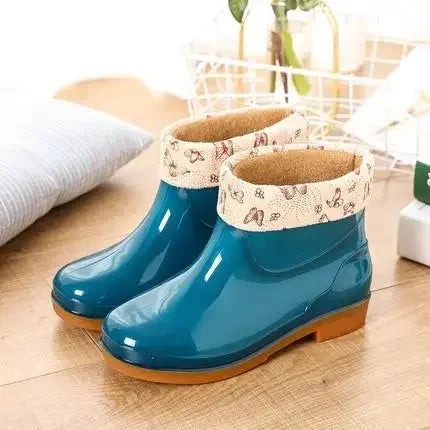 Women's Short Rain Shoes Non-slip Waterproof Rubber Boots Durable Wear-resistant Rain Boots Fleece Lined Warm Shoes Wholesale