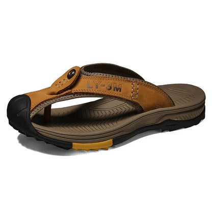 Genuine Cow Leather Shoes Men Sandals Mens Flip Flops Men's Casual Shoes Classic Massage Beach Slippers Anti-slip Summer 2025