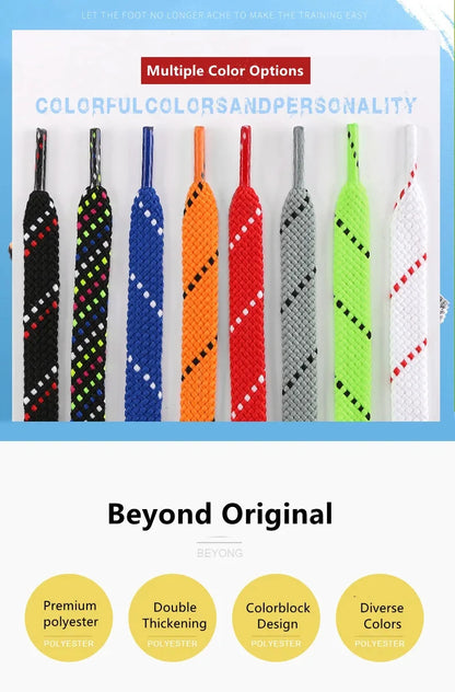1Pair Mixed Color Shoe Laces Black and White Stripe Double Flat Shoelaces Sneakers Casual Shoes Shoelace