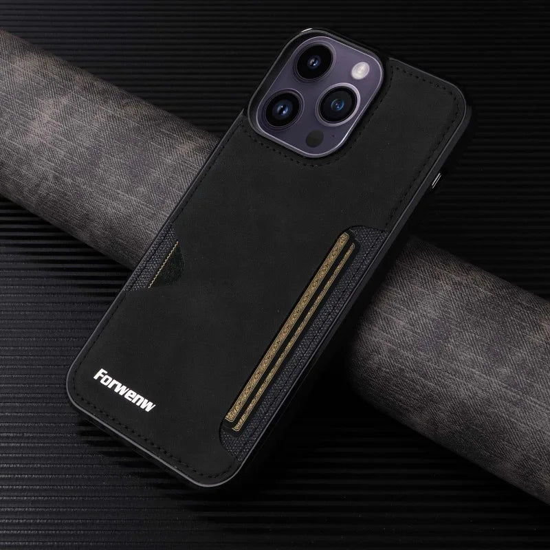 Retro Card Holder Phone Case for iPhone 17 16 15 14 13 12 11 Pro Max 16E Mini XS XR SE 7 8 Plus Busines Wallet PU Leather Cover