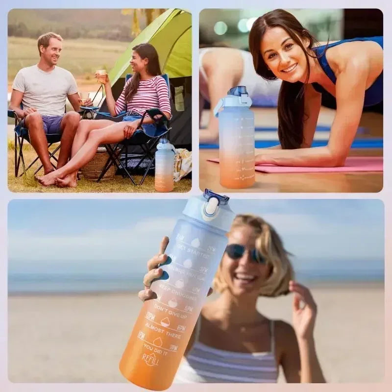 3PCS Sports Water Bottle with Time Marker Leak-proof Cup Motivational Portable Water Bottle for Outdoor Sport Fitness BPA Free