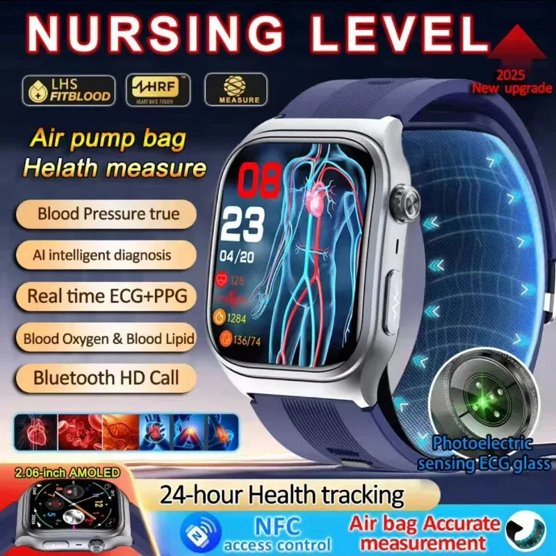 Sapphire Glass Air Pump Airbag Test Three High Smart Watches Men ECG Heart Rate Blood Pressure Health Tracker NFC Smartwatch