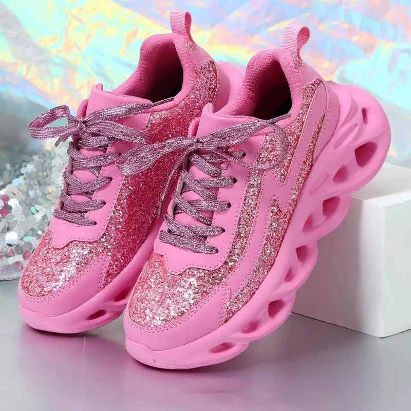 Bling Sports Shoes Women Platform Thick Sole Running Shoes Woman Sneakers Glitter Lightweight Casual Sparkling Women Shoes Pink