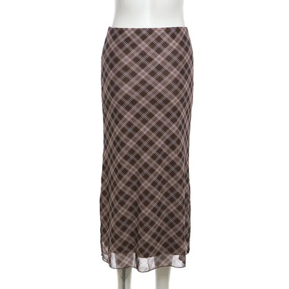 Women Spring Autumn Plaid Print Wrap Hips Skirts Fashion Ankle-Length Sexy Slim Pencil Skirts Preppy Style Girls Slit Midiskirt