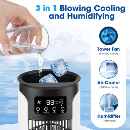 Portable Air Conditioner Fan 6 Speeds Misting Humidifier USB Desktop Cooler LED Display Timer Home Office Personal Summer
