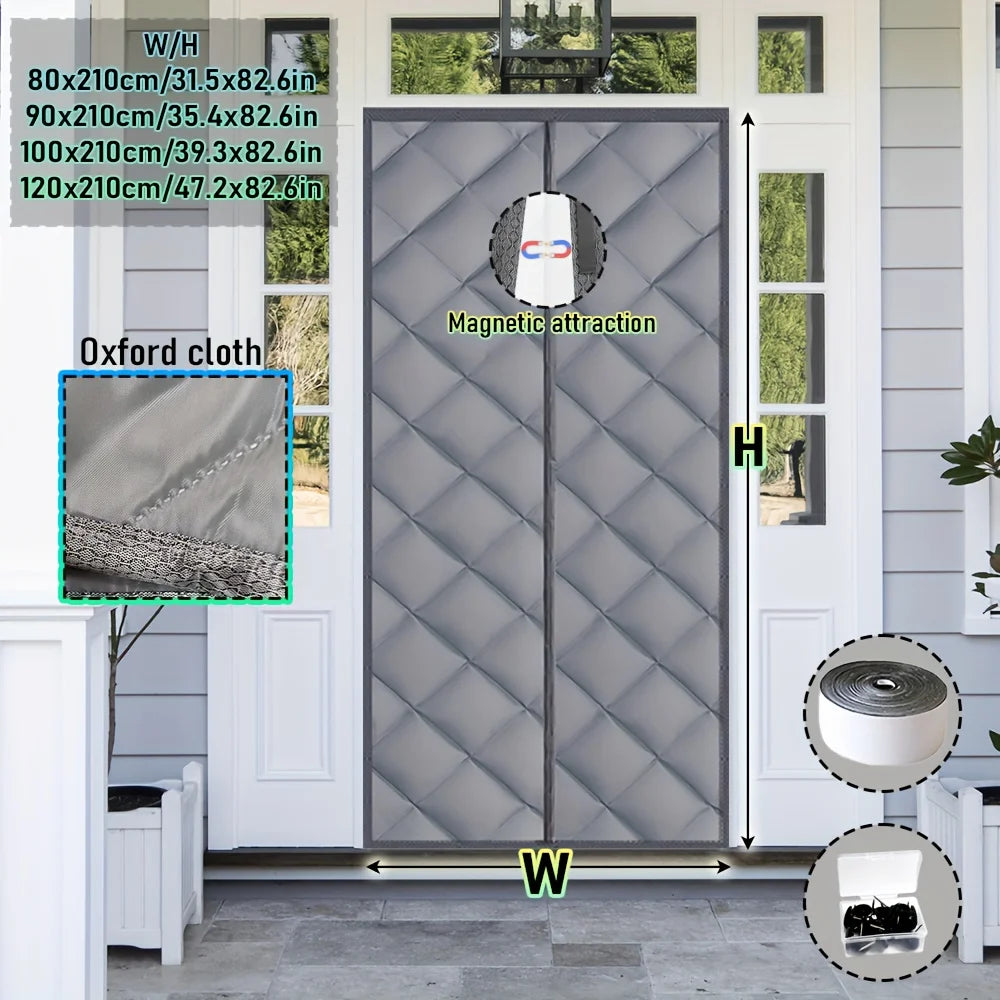Magnetic Self Seal Thermal Curtain Heavy Duty Winter Proof Privacy Pet Friendly White Gray Quilted No Install