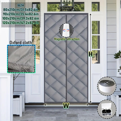 Magnetic Self Seal Thermal Curtain Heavy Duty Winter Proof Privacy Pet Friendly White Gray Quilted No Install