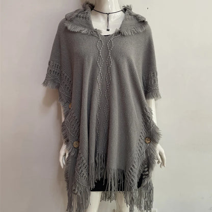 Cape, châle, manteau, poncho à capuche ethnique pour femme, pull à capuche, pompons, dropshipping