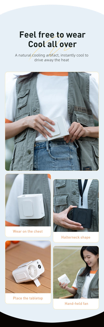 Vissko Outdoor Waist Mounted Fan Polymer Battery Anti Drop Shock Absorption USB Portable with Bladeless Hanging Neck Fan