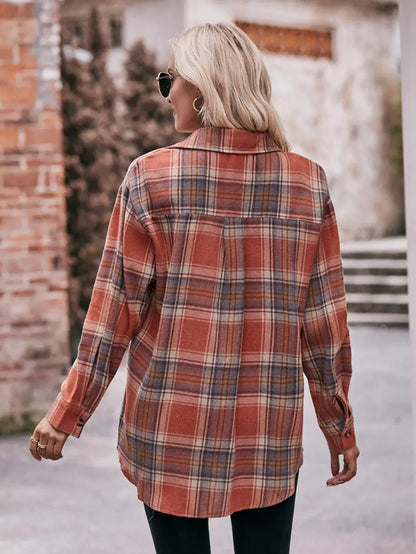 Autumn Plaid Shirt Women Long Sleeve Turn-down Collar Oversize Shirts Female Stylish Vintage Casual Blouse Ladies Chemise