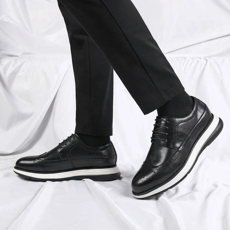 Men's Casual Leather Thick Soled Simple Walking Shoes Fashion Oxford Shoes High End British Style Office Business Dress Shoes