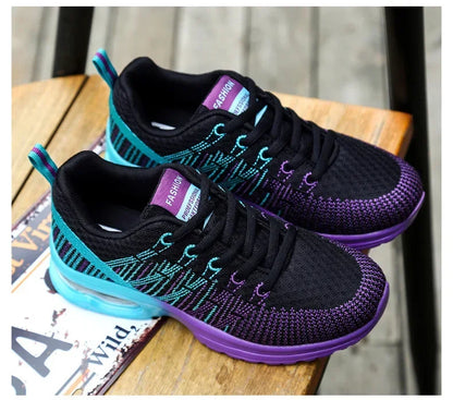 Women's Knitted Running Shoes Colorful Design Breathable Mesh Comfortable Bright Colors Shoes Outdoor Fitness Jogging Walking