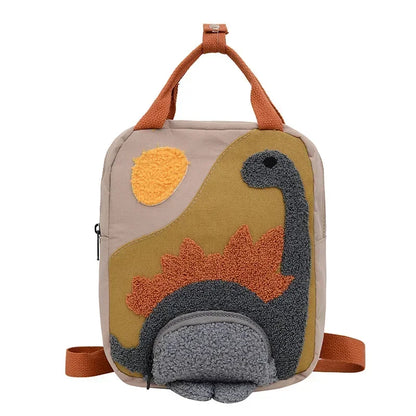 New Embroidery Sun Long Neck Small Dinosaur Backpack Hook Hair Embroidered Cartoon Canvas Kindergarten Children Backpack